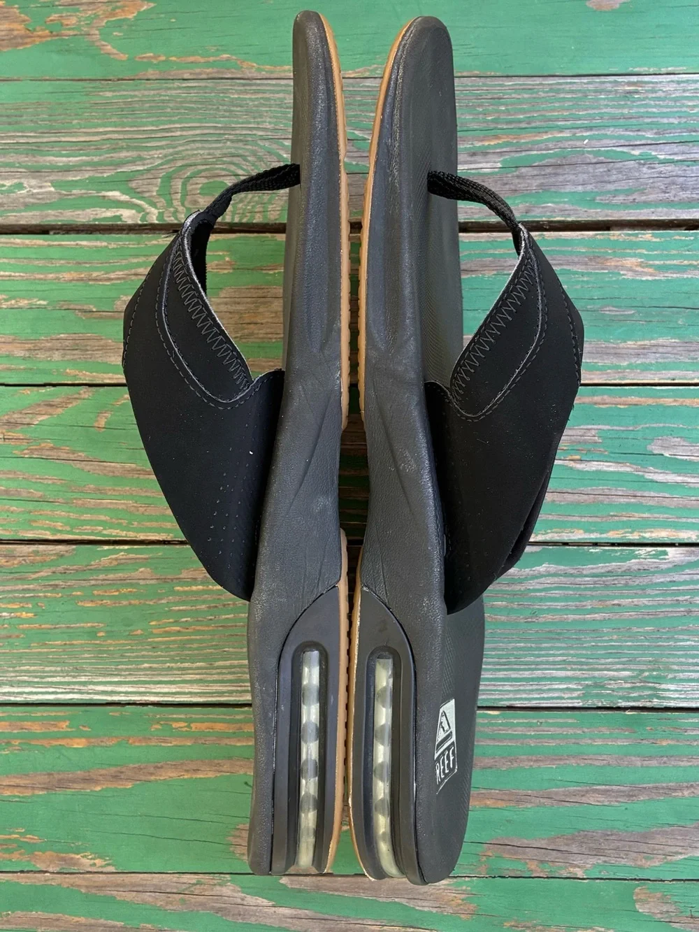 Reef Mens Sz 12 Fanning Bottle Opener Sole Black Flip Flops Thong Sandals